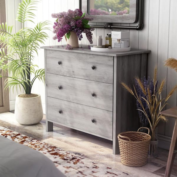 Kerani 3-Drawer Vintage Gray Oak Chest