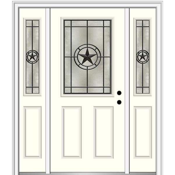 MMI Door Elegant Star 60 in. x 80 in. Left-Hand Inswing 1/2 Lite Decorative Glass Alabaster Painted Fiberglass Prehung Front Door