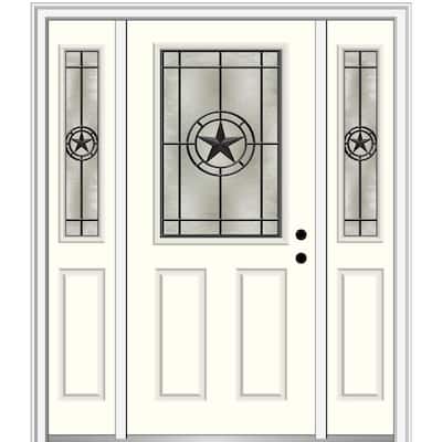 Elegant Star 64 in. x 80 in. Left-Hand Inswing 1/2 Lite Decorative Glass Alabaster Painted Fiberglass Prehung Front Door