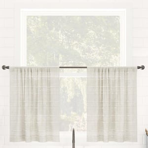 Aya Textured Slub Stripe Linen Blend 52 in. W x 24 in. L Sheer Rod Pocket Kitchen Curtain Tier Pair in Linen