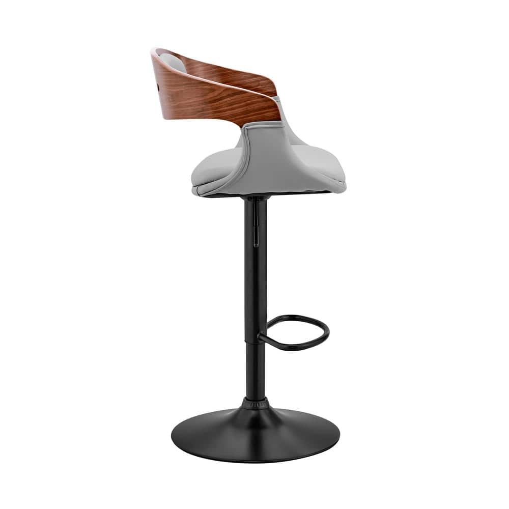 Benson Contemporary Adjustable Swivel Bar Stool in Gray and Walnut