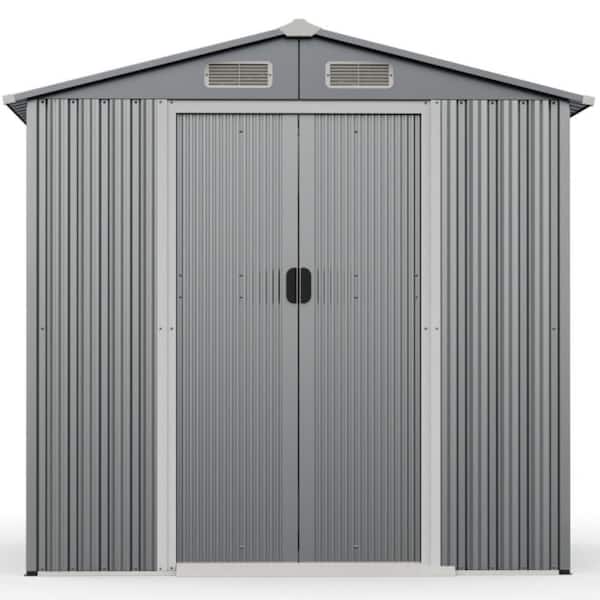 6 ft. W x 4 ft. D Gray Outdoor Metal Storage Shed with Lockable Sliding Doors Sloping Roof Tool Shed (24 sq. ft. )