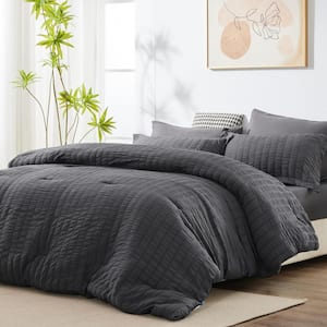 Full Seersucker 7-Piece Cotton Blend Comforter Set Gray