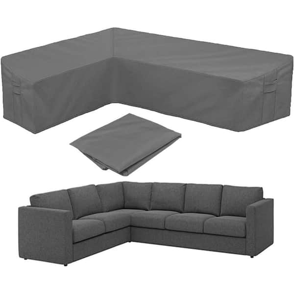 OVCRNIBI Waterproof Patio Furniture Cover-Windproof Left L-Shaped 420D Heavy Duty Sofa Cover, 83 in. L x 104 in. L, Gray