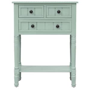 24 in. Rectangle Retro Blue Wood Console Table with 3-Storage Drawers