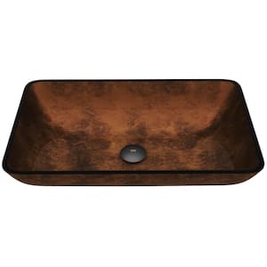 Glass Rectangular Vessel Bathroom Sink in Chocolate Brown