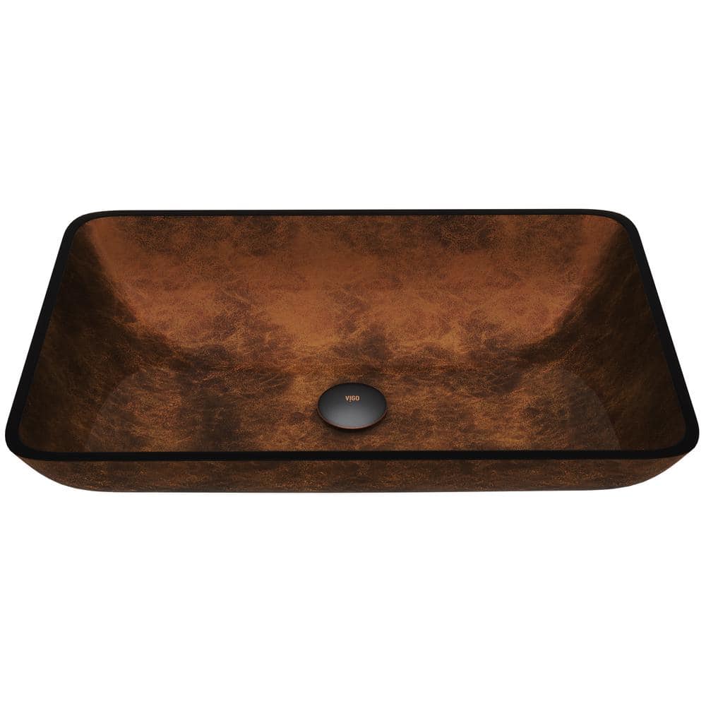 Russet Amber Tempered Glass Rectangular Vessel Sink 22.5"