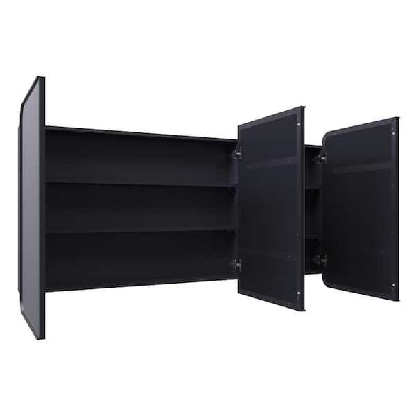 Calla 60 in. W x 32 in. H x 5 in. D Black Recessed Medicine Cabinet with Mirror