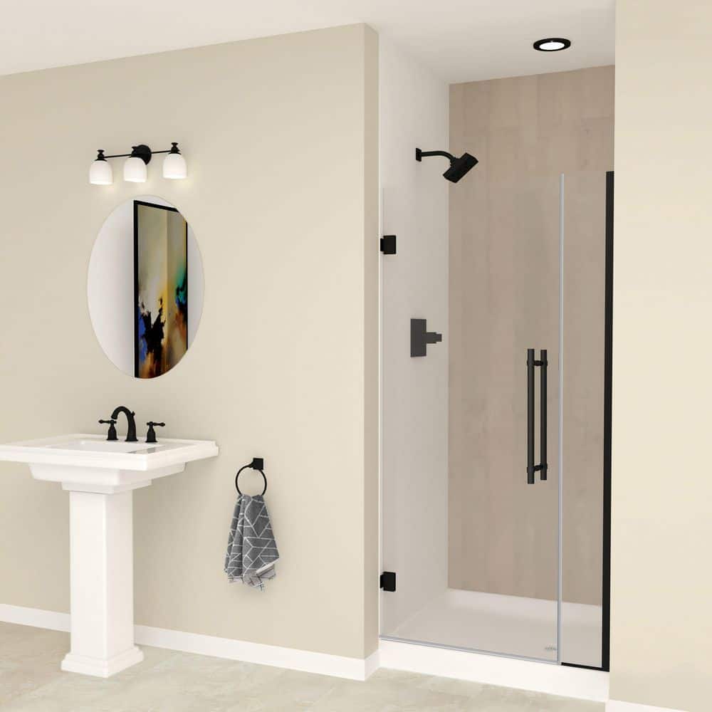 Elizabeth 36.5 in. W x 76 in. H Hinged Frameless Shower Door in Matte Black with Clear Glass price history on PriceWatchPro