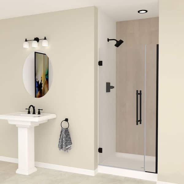 Transolid Elizabeth 37 in. W x 76 in. H Hinged Frameless Shower Door in Matte Black with Clear Glass