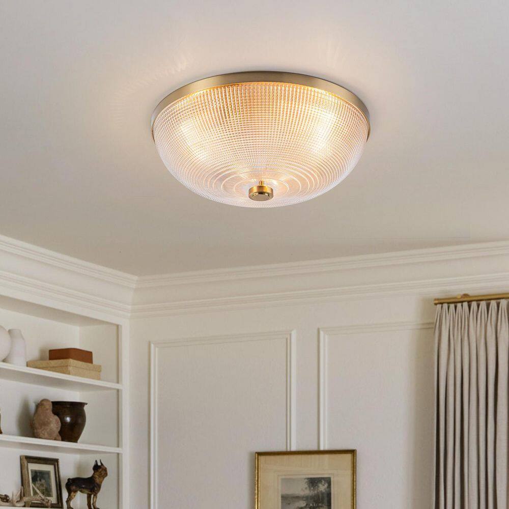Kost 3-Light Brass 16 in. Gold Flush Mount Ceiling Light with Prismatic Glass Shades price history on PriceWatchPro