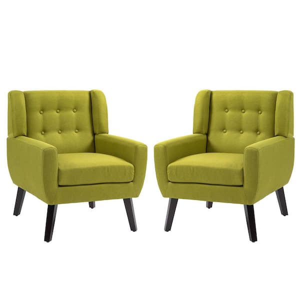 Uixe Mid-Century Modern Button Green Linen Accent Arm Chair (set