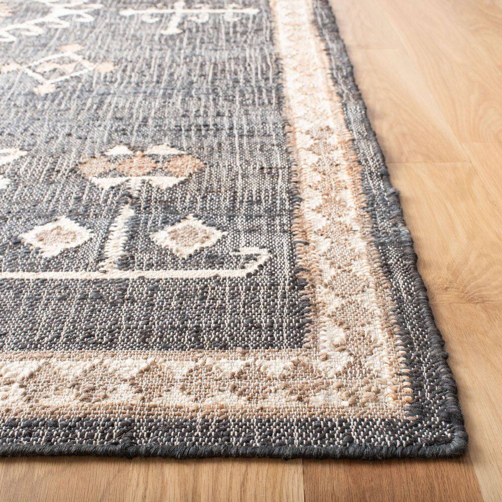 Bohemian Nomad Black and Ivory Handwoven Cotton Square Rug