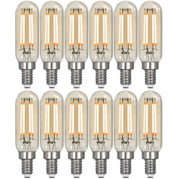 40-Watt Equivalent T6 Dimmable Straight Filament Clear Glass E12 Candelabra Vintage LED Light Bulb, Warm White (12-Pack)