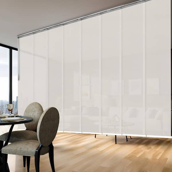 EMOH Buff 130 in.- 175 in. W x 94 in. L Adjustable 8-Panel White Double Rail Panel Track with 23.5 in. Slates