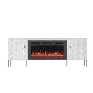 70 in. W White Freestanding Storage Electric Fireplace TV Stand with Black 36 in. Fireplace