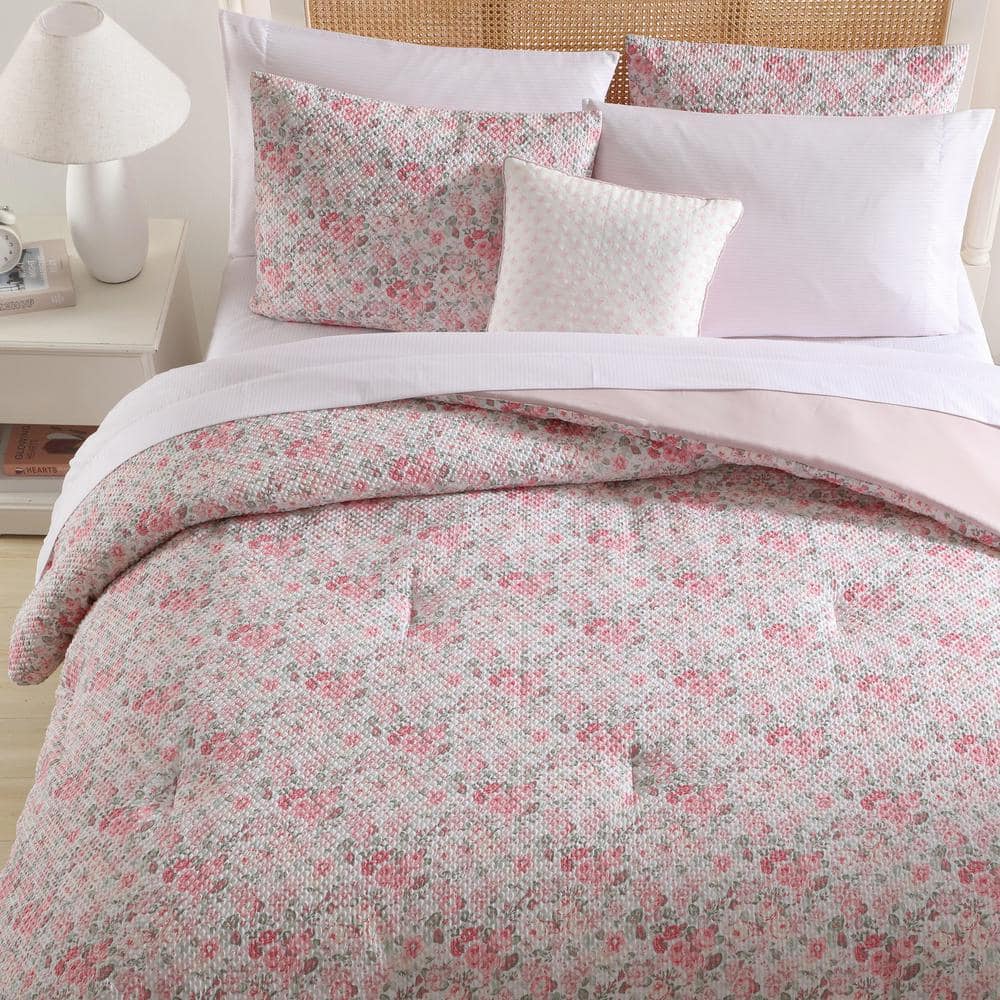 Twin Pink Microfiber Reversible Floral Bed in a Bag Set
