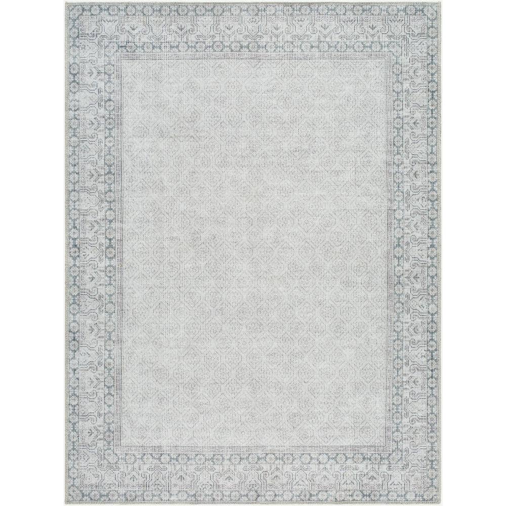 Sage and Blue Rectangular Polyester Washable Area Rug