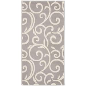 Grafix Grey 2 ft. x 4 ft. Floral Contemporary Kitchen Area Rug