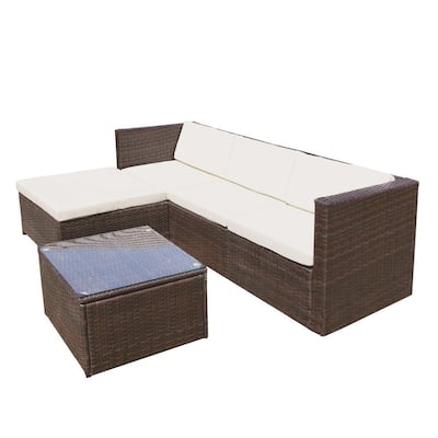 Debra 3-Piece Brown Wicker Patio Conversation Seating Group Set with Beige Cushions