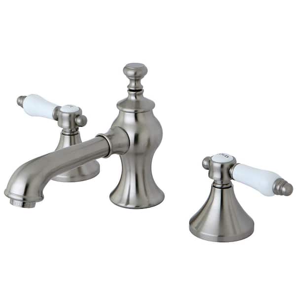 Kingston Brass Country Lever 8 in. Widespread 2-Handle Mid-Arc Bathroom Faucet in Satin Nickel