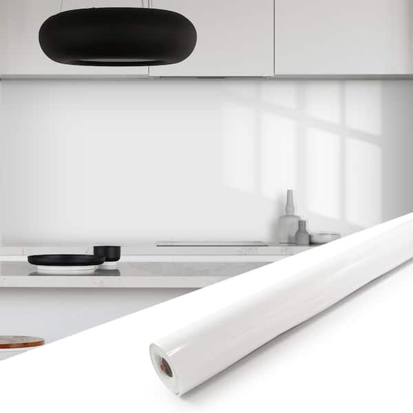 0.08 in. x 4 ft. x 10 ft. Pure White Square Edge Vinyl Glossy Peel and Stick Decorative Wall Paneling Roll (1-Pack)