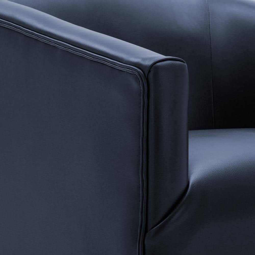Midnight Blue Faux Leather Swivel Barrel Accent Chair