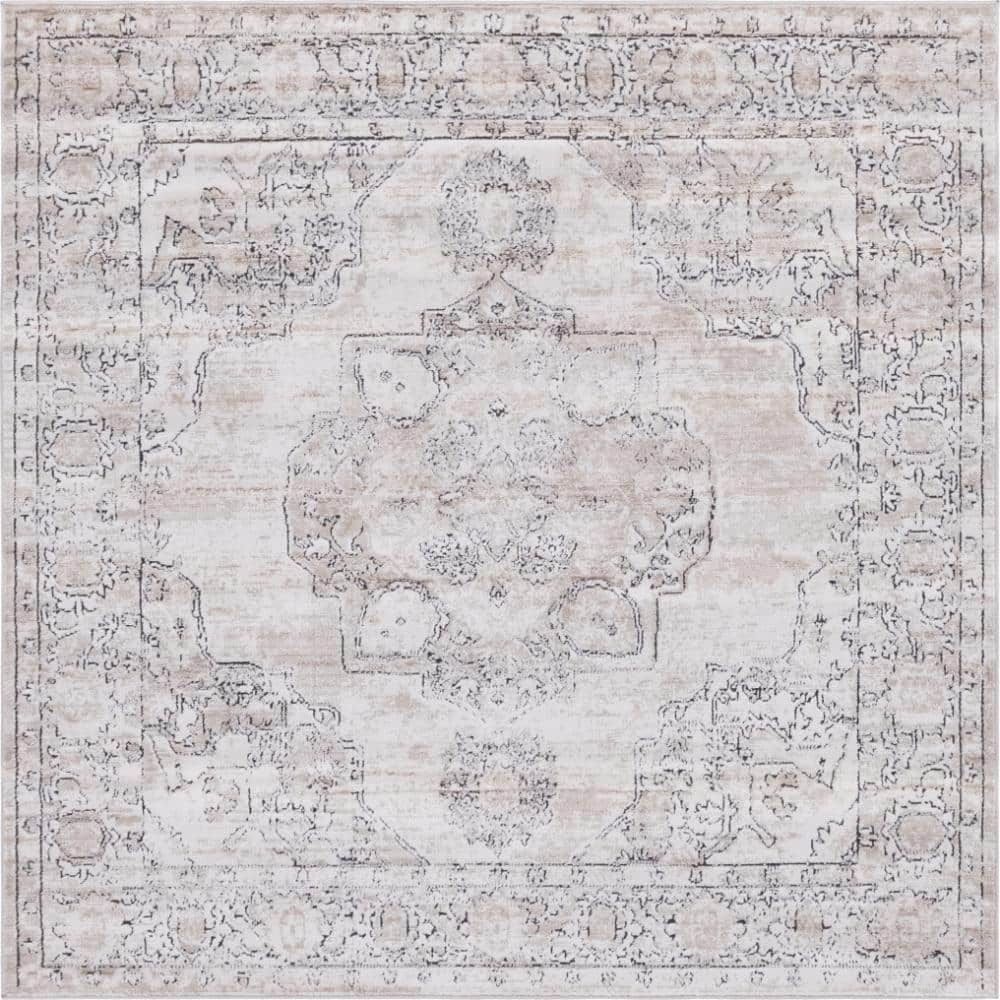 Portland Canby 6' Square Area Rug in Ivory, Gray, and Beige Medallion