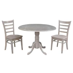 Brynwood 3-Piece 42 in. Weathered Taupe Round Drop-Leaf Wood Dining Set with Emily Chairs