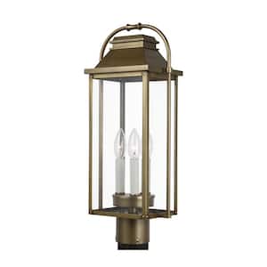 Wellsworth 3-Light Painted Distressed Brass Outdoor Lamp Post Light
