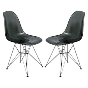 Cresco Modern Plastic Molded Dining Side Chair With Eiffel Chrome Legs Transparent Black Set of 2