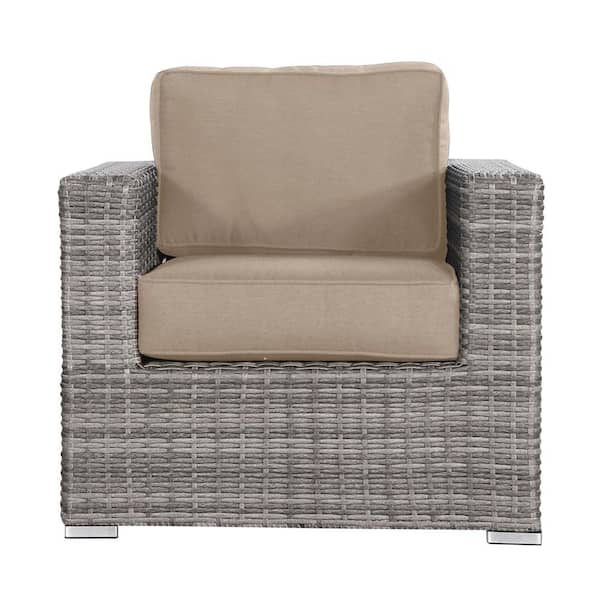 Mondawe Mix Gray Wicker Outdoor Lounge Chair Patio Dining Chair with Brown Cushions