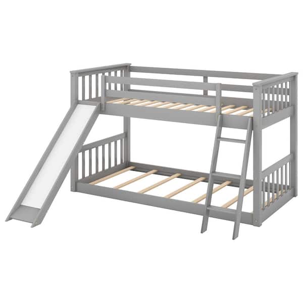 Polibi Twin over Twin Bunk Bed with Convertible Slide and Ladder, Gray