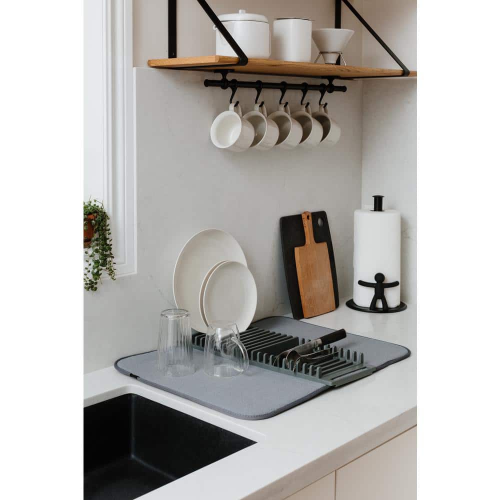 Charcoal Foldable Plastic Dish Drying Rack with Mat