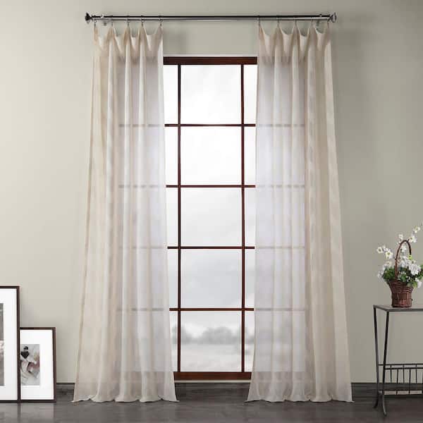 Exclusive Fabrics & Furnishings Sirius Beige Patterned Linen Sheer Curtain - 50 in. W x 84 in. L (1-Panel)