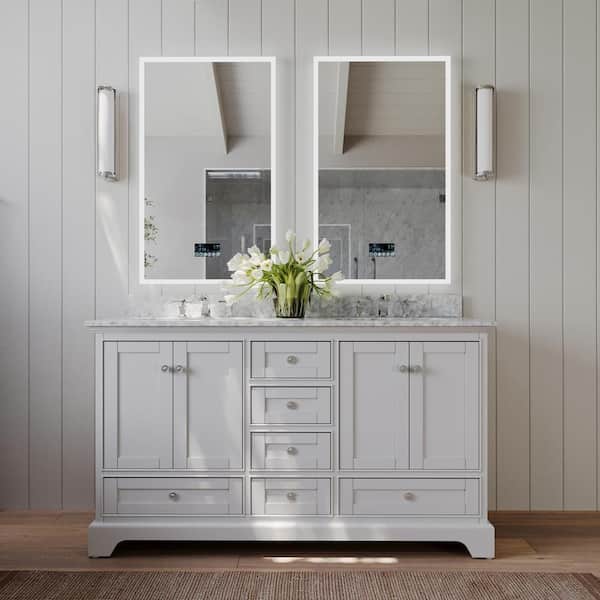 Ancerre Designs Audrey 66 in. W x 22 in. D x 34.3 in H Double Sink Bath Vanity in White with Italian Carrara White Marble Top