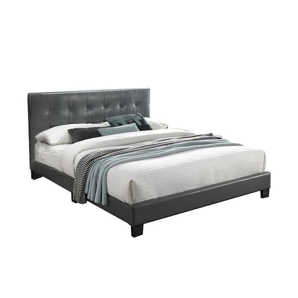 Grey Faux Leather Upholstered Full Bed