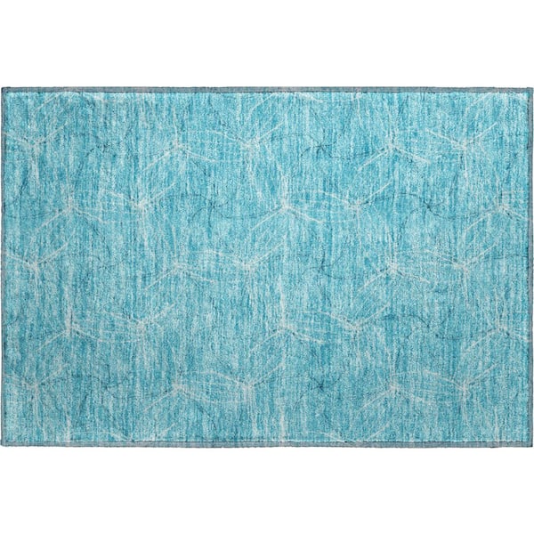 Addison Rugs Mayfield Premium Machine Washable Abstract AMF968 Aqua 1 ft. 8 in. x 2 ft. 6 in. Area Rug
