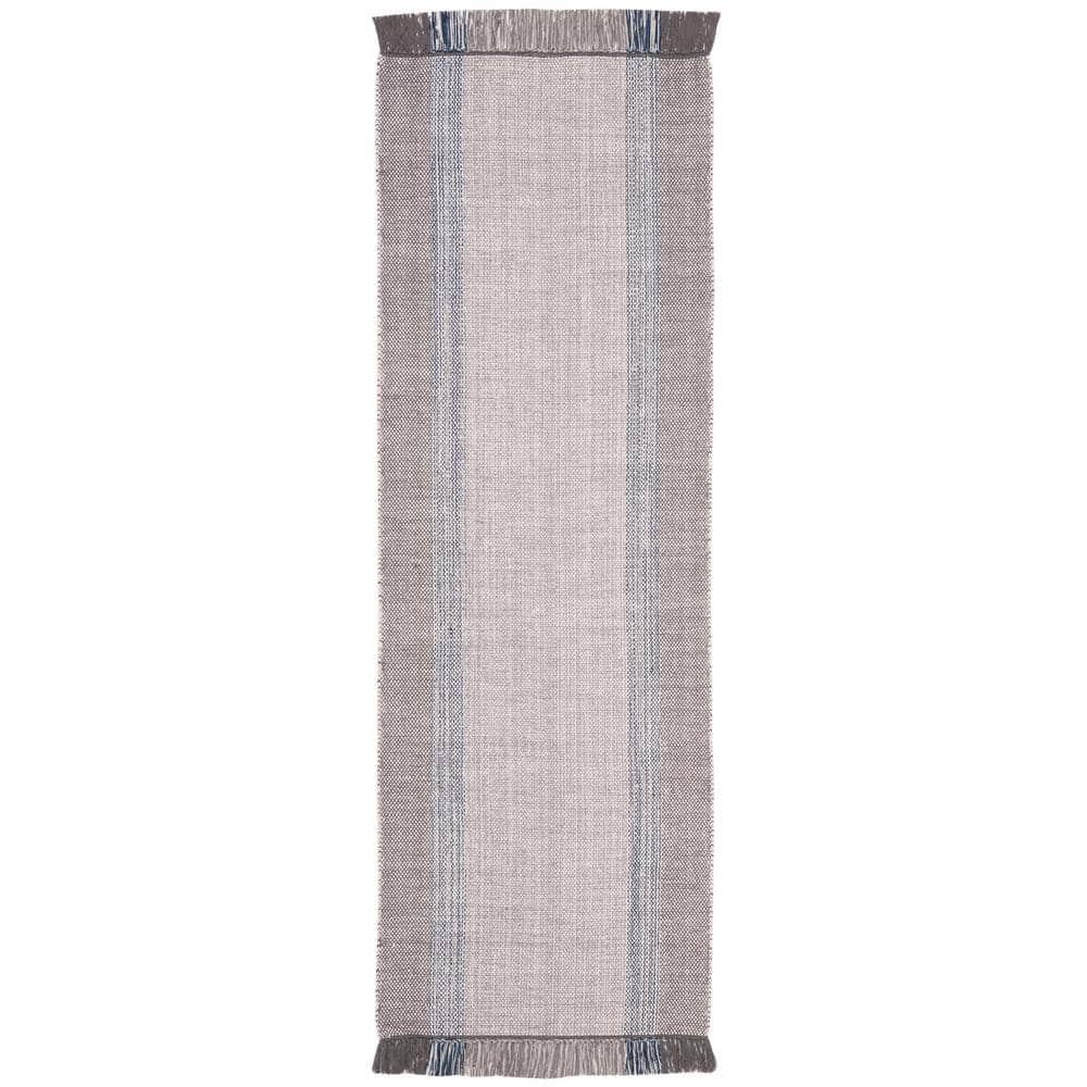 Coastal Breeze Blue/Grey Stripe Handwoven Cotton Rug - 27"x10"