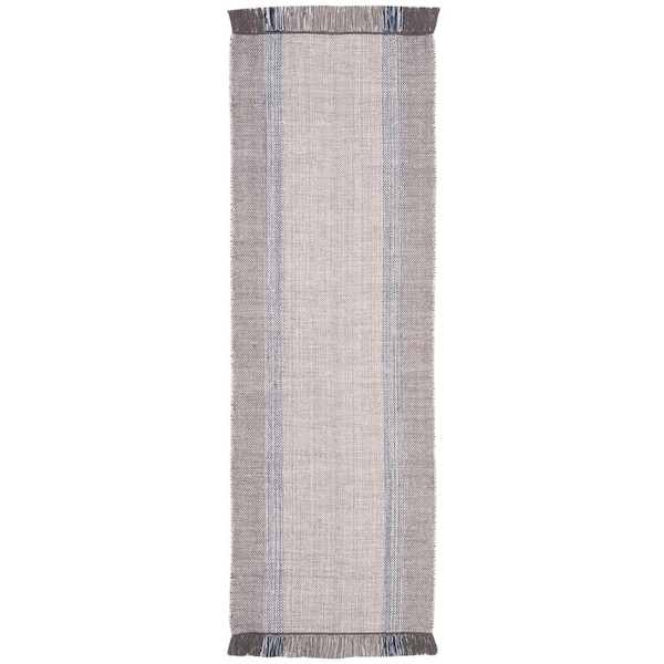 Montauk Blue/Gray 2 ft. x 6 ft. Striped Border Gradient Runner Rug