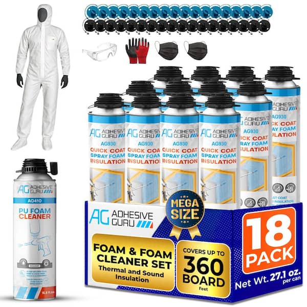 AG930 Self-Expanding Insulation Spray Foam Sealant 32.8 oz. (18-Pack) with AG410 Foam Cleaner, Air Seal, Energy Saving