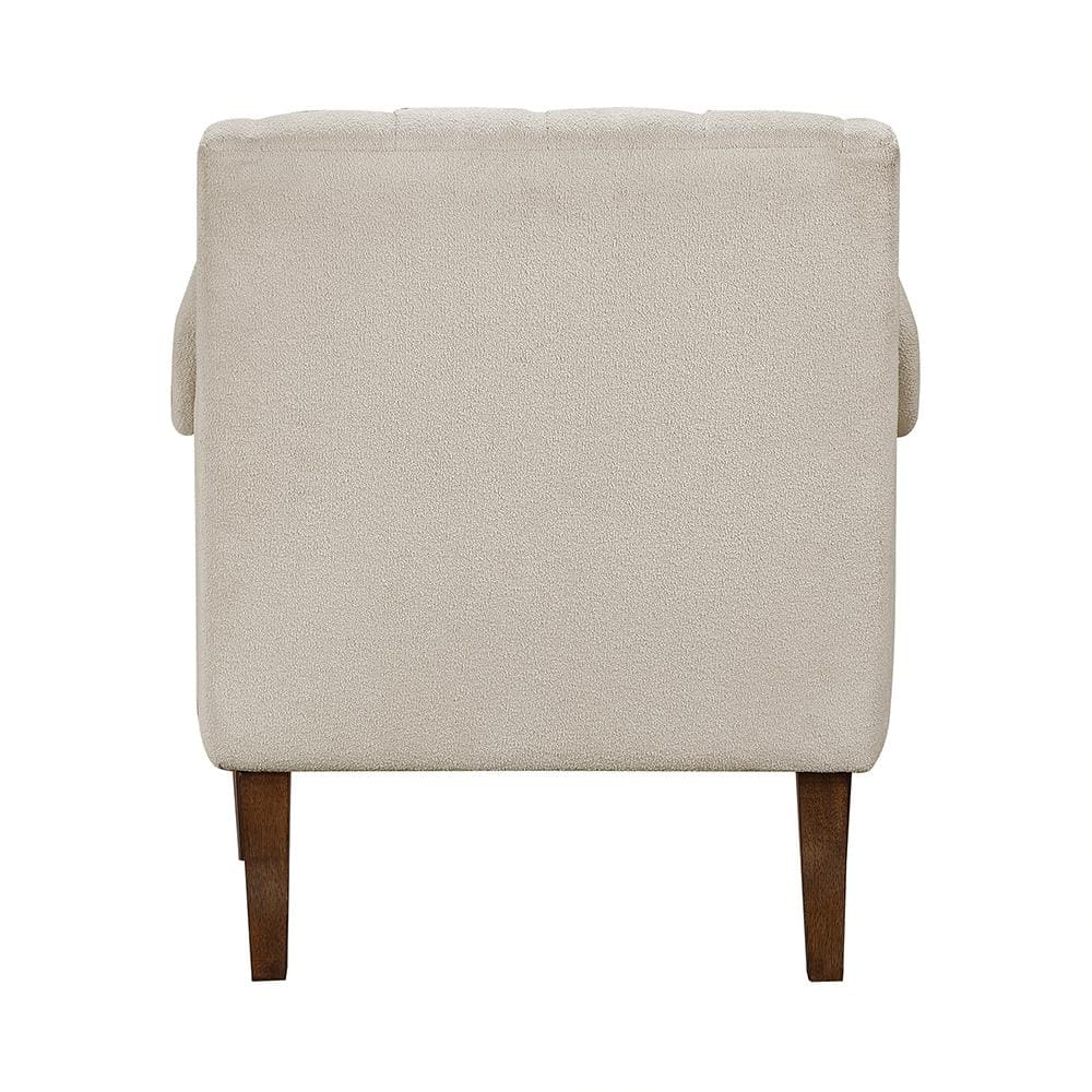 Beige Boucle Fabric Accent Chair with Dark Brown Wood Legs