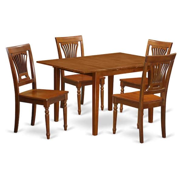 East West Furniture 5-Piece Saddle Brown Finish Solid Wood Top - Dining Room Set - Seats 4