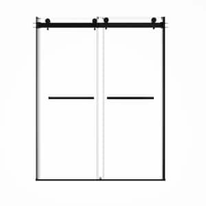 60 in. W x 76 in. H Double Sliding Frameless Shower Door in Matte Black with 3/8 in. (10 mm) Clear Glass