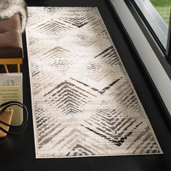 Amsterdam Cream/Beige 2 ft. x 8 ft. Geometric Distressed Runner Rug