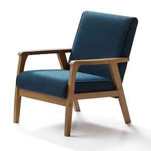 Lara Navy Polyester Upholstered Exposed Arm Wood Accent Chair