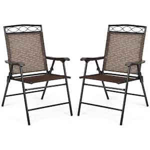 Mix and Match Folding Steel Outdoor Dining Chair in Brown (2-Pack)