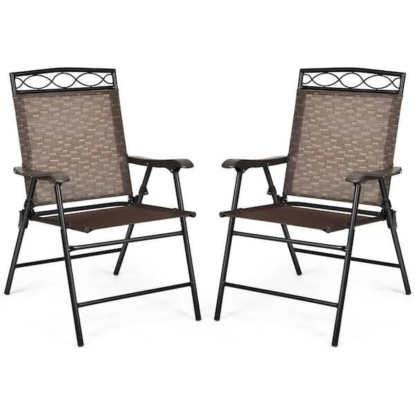 SUGIFT Mix and Match Folding Steel Outdoor Dining Chair in Brown (2-Pack)
