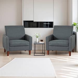 Dark Grey Upholstered Living Room Arm Chair Set of 2 with Wingback Padded Armrest Single Sofa