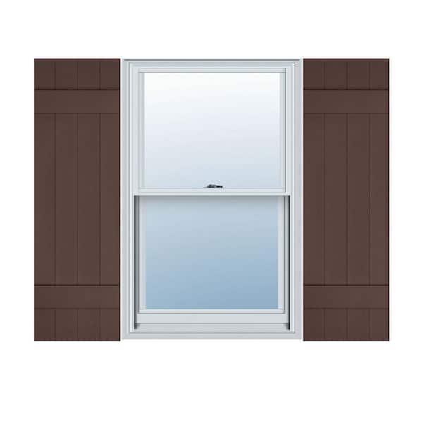 Ekena Millwork 14 in. x 44 in. Lifetime Vinyl Custom Four Board Joined Board and Batten Shutters Pair Federal Brown